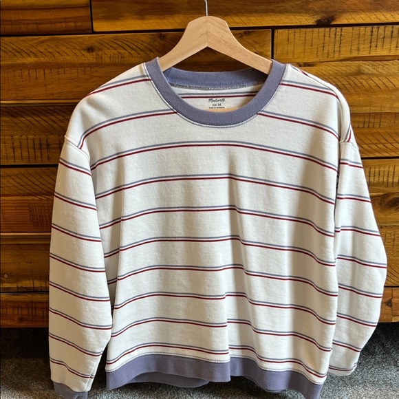 Madewell Striped Crewneck Sweater - Cream and Purple - Picture 2 of 7